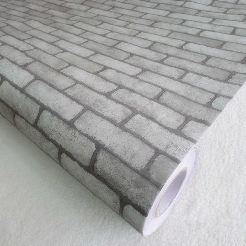 【PVC自粘墙纸壁纸\/防水灰色砖纹墙纸\/橱柜衣