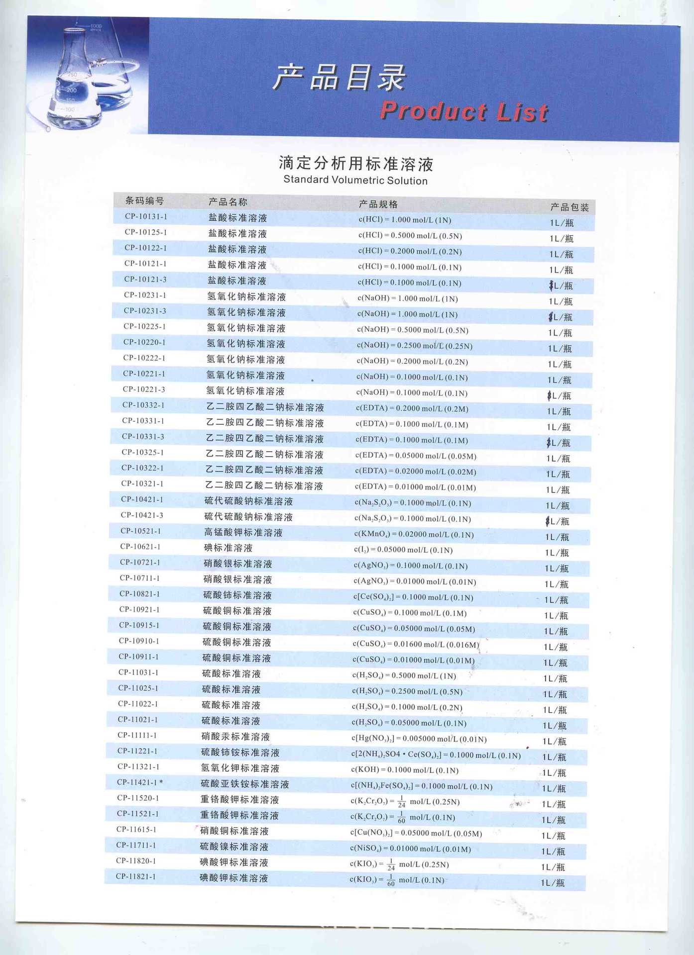 滴定分析用标准溶液产品清单001