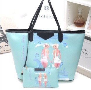 女包批发新款单肩包涂鸦印花<em>美女</em>三件套包<em>大包</em>