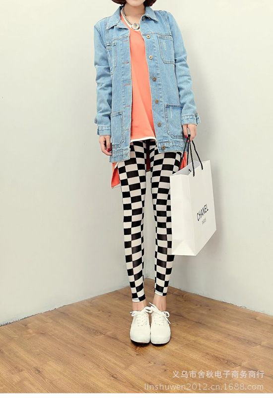 Y 804 黑白方块打底裤 (4)