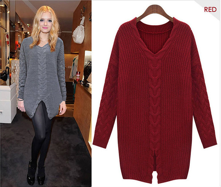 欧美女装2013冬装潮流新款<em>中长款</em>大码V领宽松