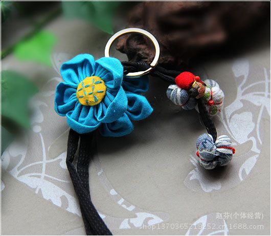 小花布艺钥匙包挂