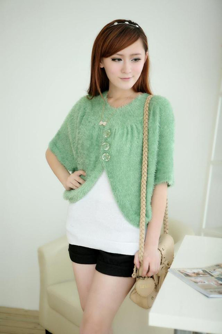 新款韩版女装<em>外套</em>3粒扣披肩长毛款<em>短装</em> <em>女针织</em>