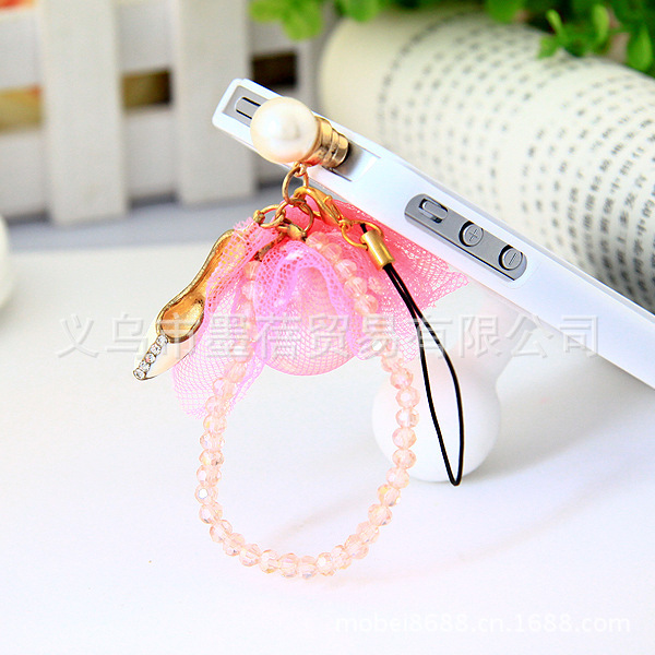 【A29 性感夸张高跟鞋大珍珠手机防尘塞3.5m