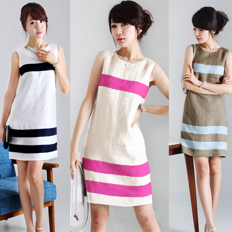 2014春装新款气质品质<em>女装</em>亚麻棉<em>夏天连衣裙</em>