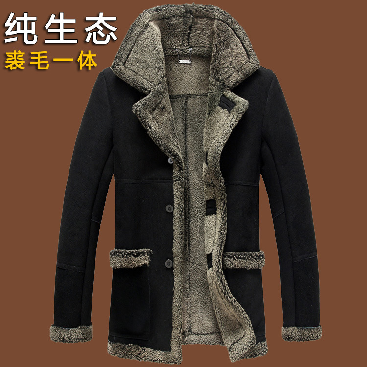 进口羊羔绒裘毛<em>一体</em>真皮皮衣皮草<em>外套男士</em> 欧