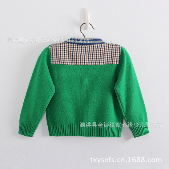 【韩版童装 <em>男童</em>大嘴鸟<em>条纹</em>门襟<em>毛衣开衫</em> 中小