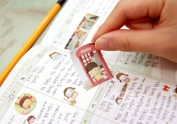 韩国文具可爱调皮<em>小女孩</em>邮票型<em>日记本</em>贴纸 12