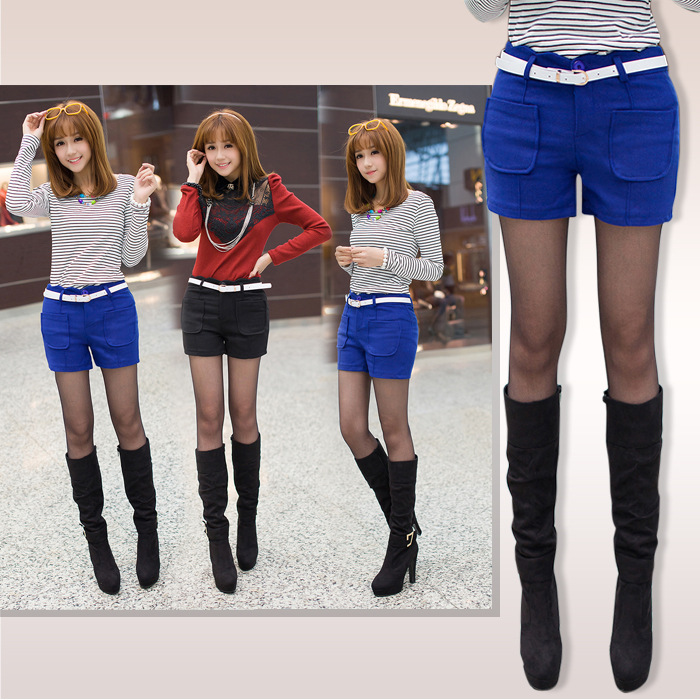 2013秋<em>冬季</em>女装<em>新款</em>毛呢<em>短裤</em> 韩版高腰黑色呢