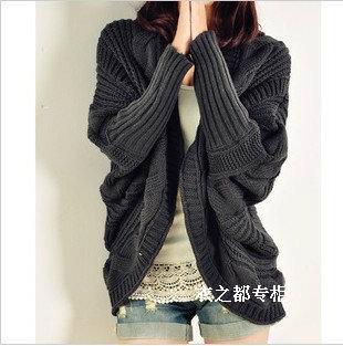 秋装新款 女装<em>韩版</em>蝙蝠衫加厚<em>披肩</em>针织<em>开衫</em>宽