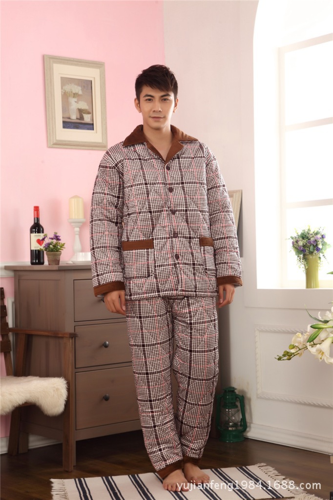 专柜男式<em>棉睡衣</em> <em>冬季</em>加厚珊瑚绒夹棉睡衣<em>男士</em>