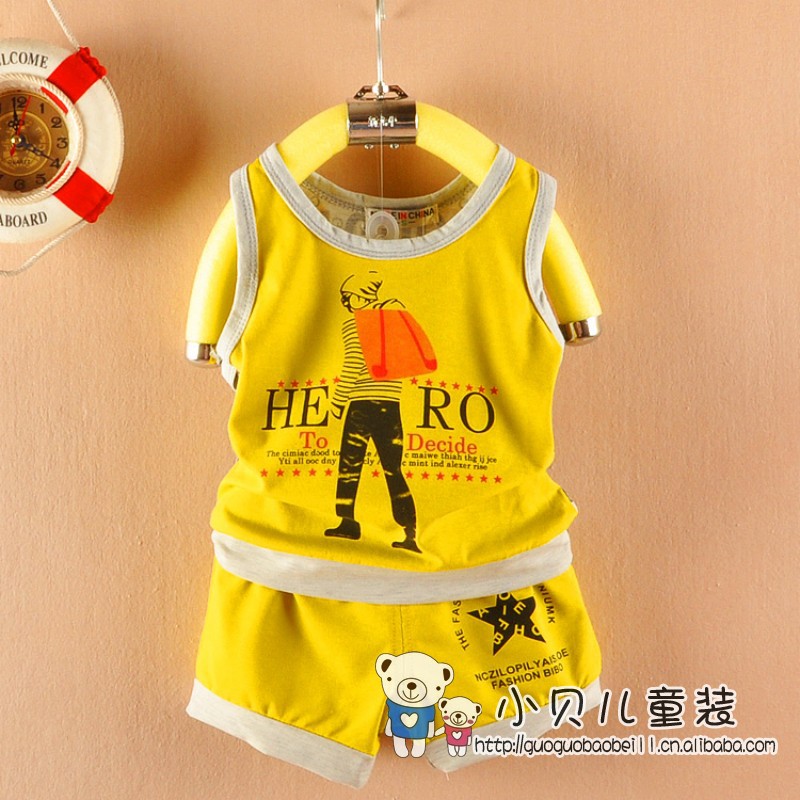 2013夏季童装批发 男童英雄人物英文背新童套