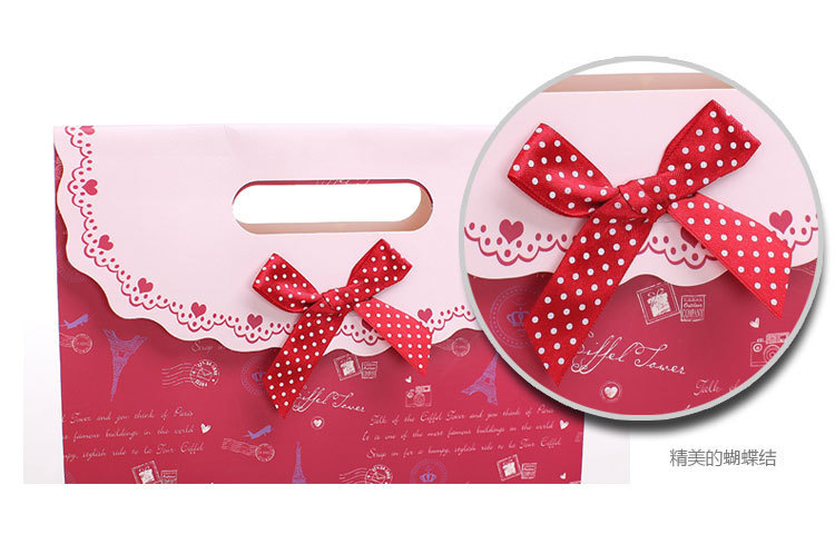 【精美礼品袋 酒红底英文字母邮戳铁塔粘扣袋