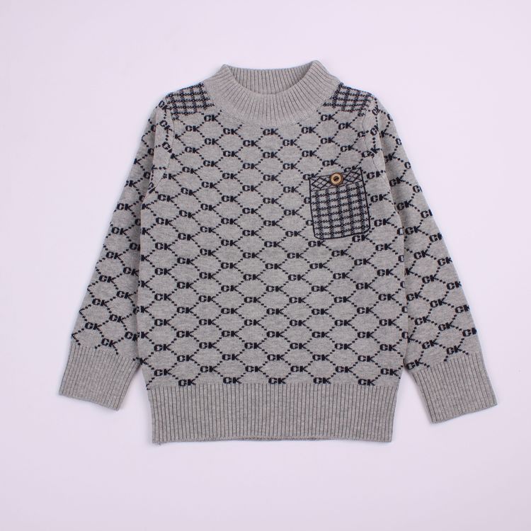 纯棉<em>针织儿童毛衣</em> 圆领点网<em>口袋</em>时尚高端中大