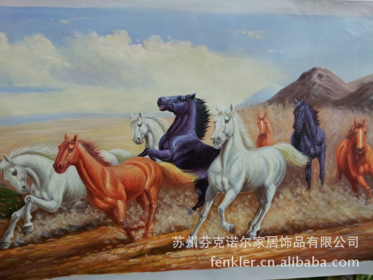 【画芯实拍】纯手绘油画 酒店别墅客厅洋房装饰画 八骏图油画
