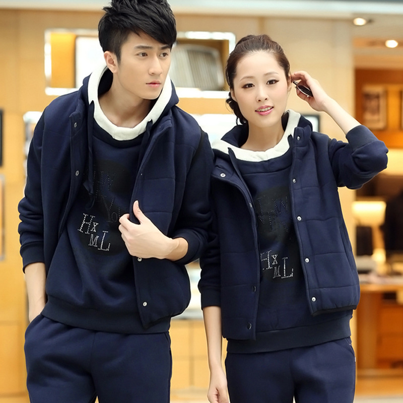 8133韩版新款<em>男女情侣套装</em>卫衣三件套加绒加