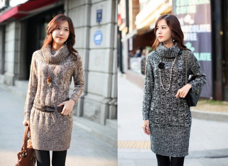 秋冬新款韩版修身打底<em>长款毛衣女宽松</em>连衣裙女