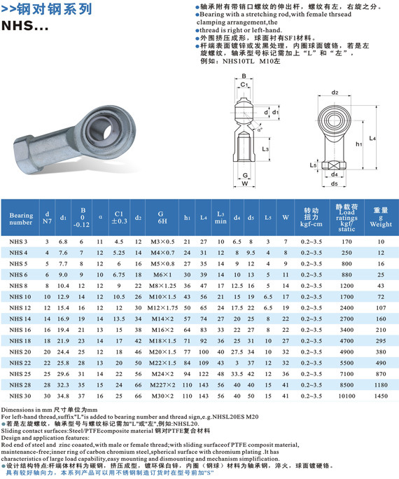 关节轴承|杆端关节轴承|nhs10内螺纹杆端关节轴承
