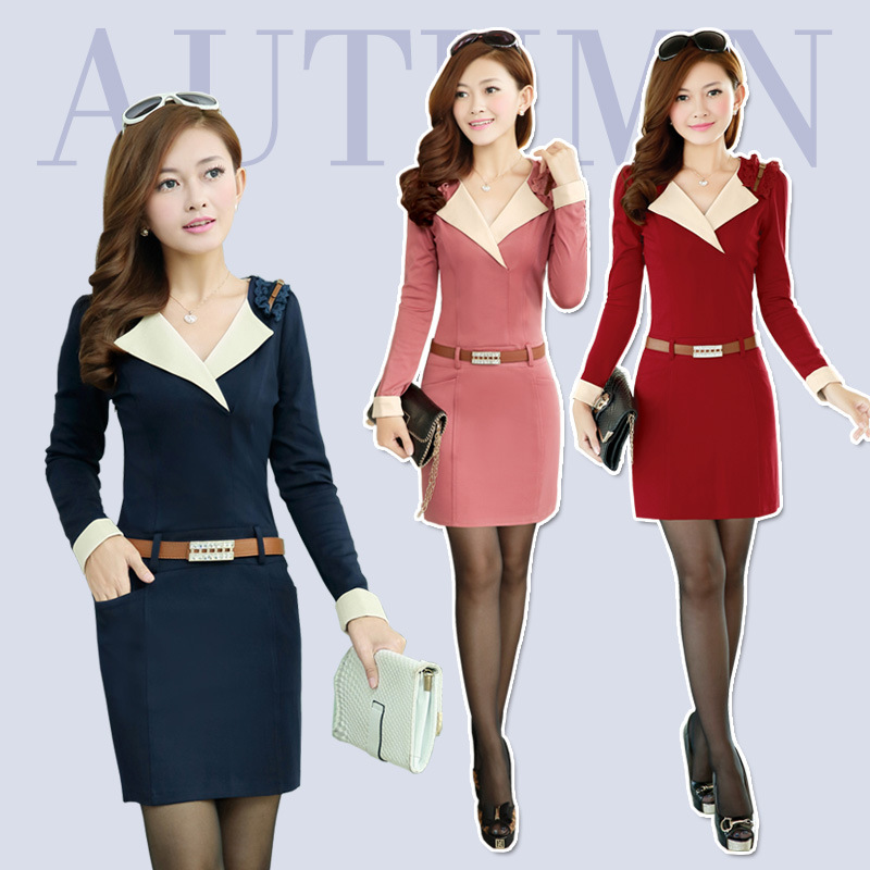 <em>秋装</em>新款<em>女装韩版</em>修身长袖连衣裙女时尚气质包