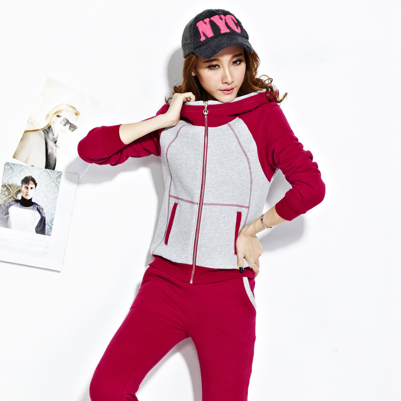 帽抓绒加厚春秋卫衣三件套装<em>女大码马甲外套</em>休