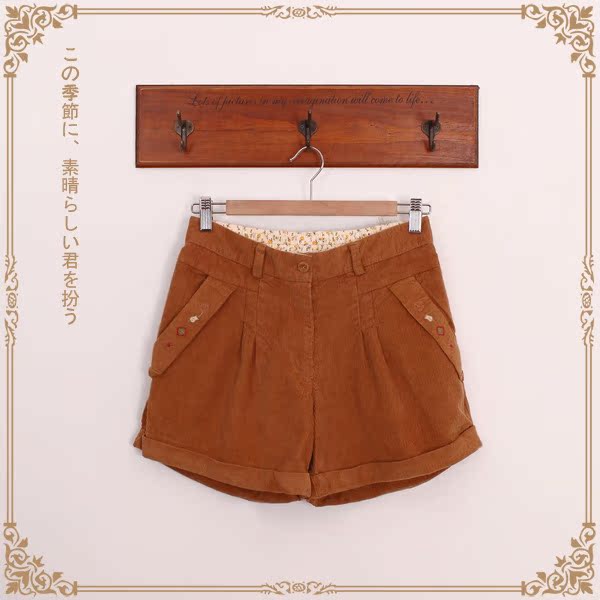 日系松紧女式<em>灯芯绒短裤批发</em> 图片_高清大图 