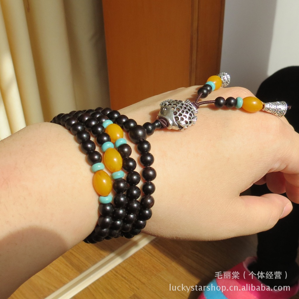 批发采购手饰-正宗黑檀木<em>佛珠</em> 男 <em>女士</em>手链 0.6