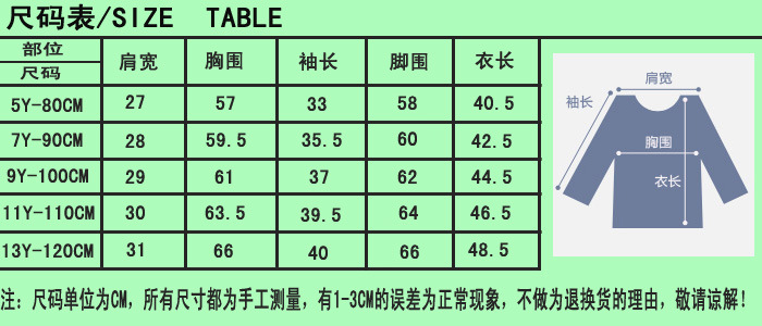 小童尺碼表