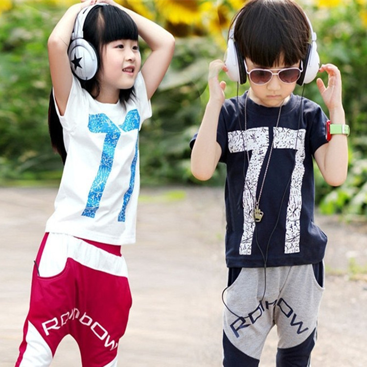 夏季童装新款 <em>女童</em>男童<em>套装 两件套</em> 休闲运动套