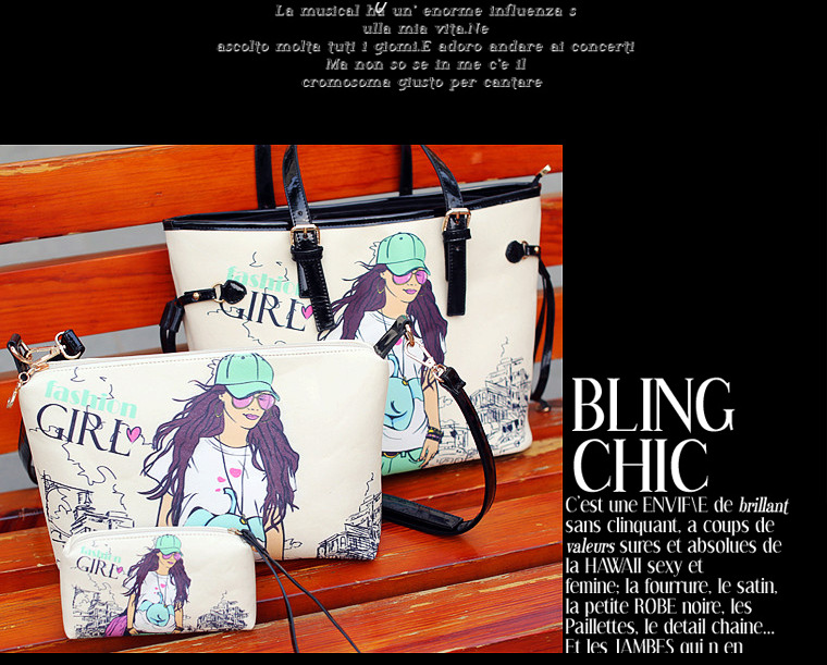 2013夏季新款韩版女包PU印花<em>美女</em>图案子母包