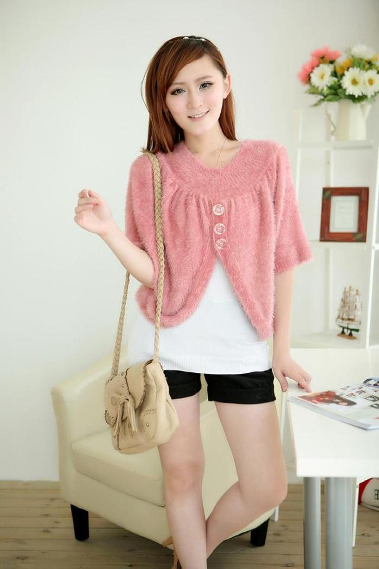 新款韩版女装<em>外套</em>3粒扣披肩长毛款<em>短装</em> <em>女针织</em>