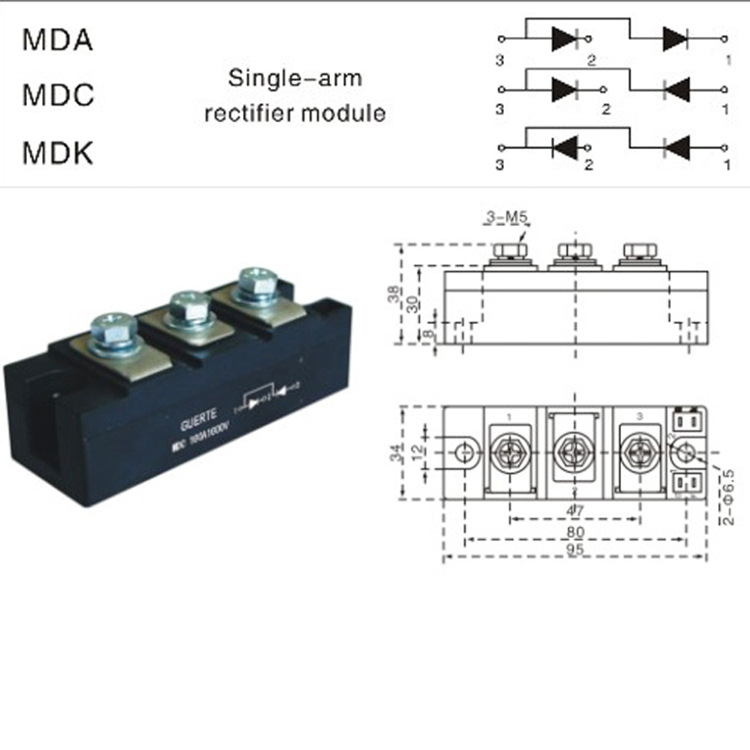 二极管-单臂整流模块MDC160A 半波 桥式 电路