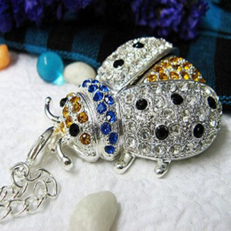 供应批发水晶七星水钻瓢虫u盘 8g 亮丽外形 高