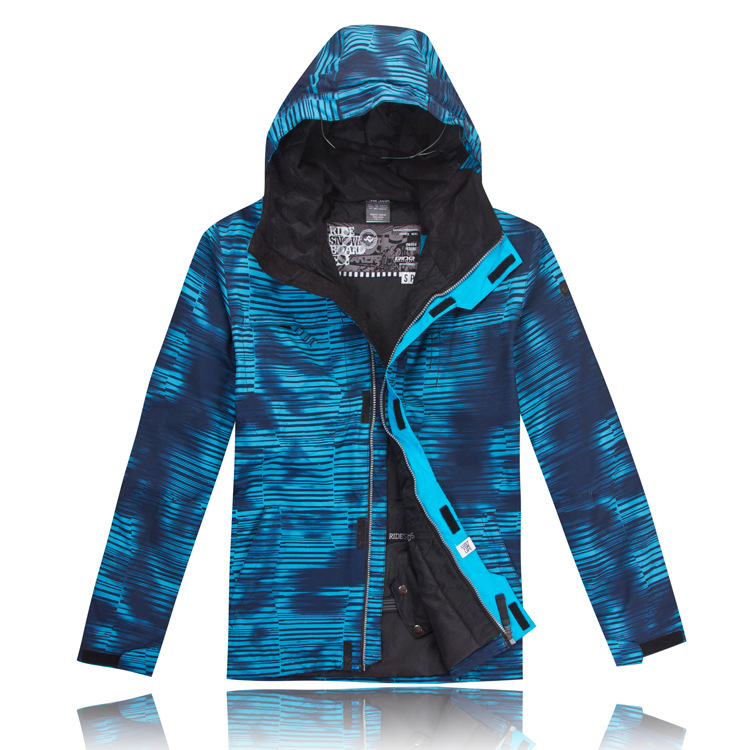 RIDE蓝条纹-新款空白滑雪服批发 二件套可拆卸 加厚抓绒内胆