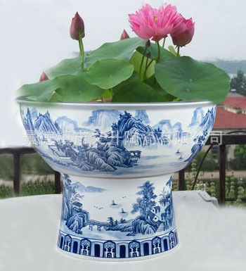 【厂家直销包邮景德镇陶瓷山水养金鱼种荷花家