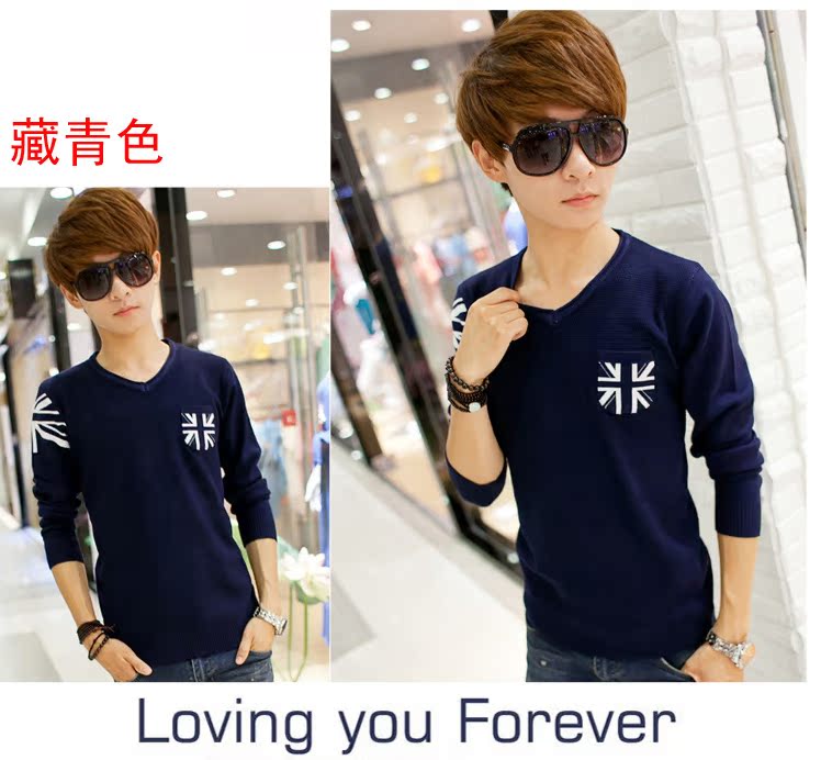 青少年男式<em>款毛衣时尚</em>休闲男装V领针织衫韩版