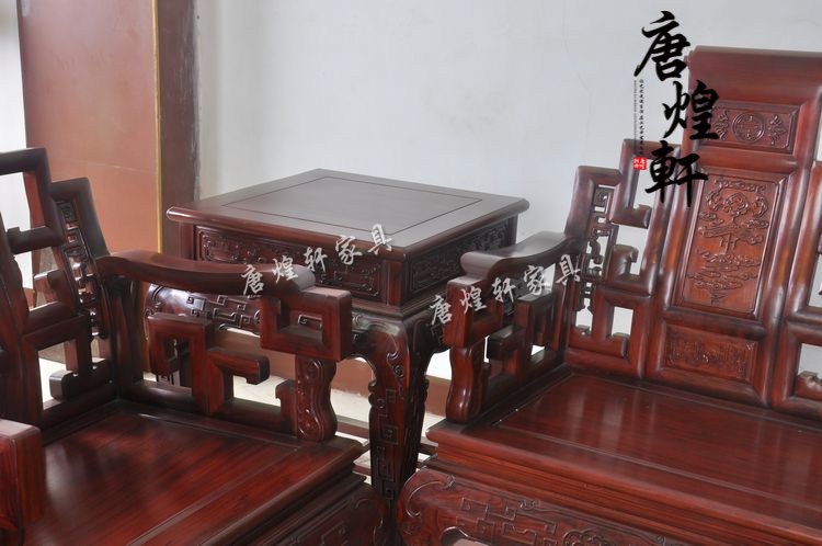 黄金檀弯背宝座沙发十一件套 (16)