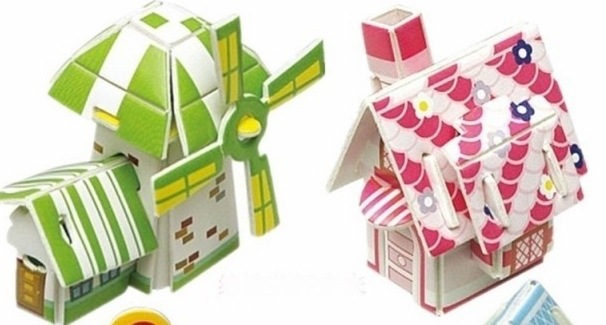 【创意diy小屋 4个小房子 3D立体拼图 3D纸模