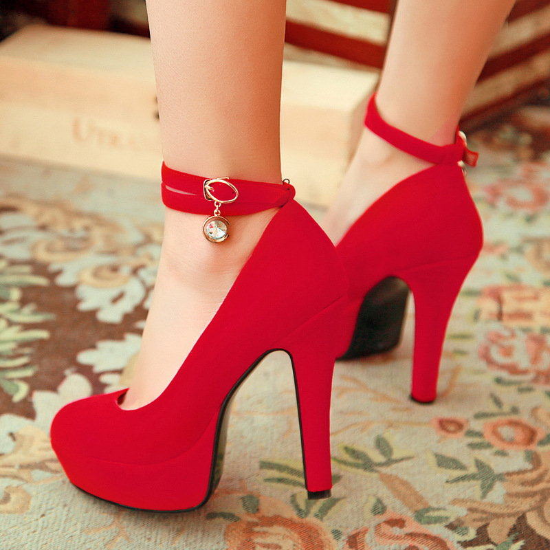 新娘鞋 2013新款红色高跟鞋厚底防水台结婚鞋