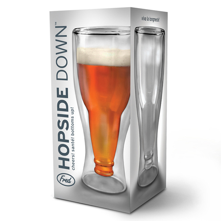 个性双层玻璃杯 双层啤酒杯 倒啤酒瓶双层杯