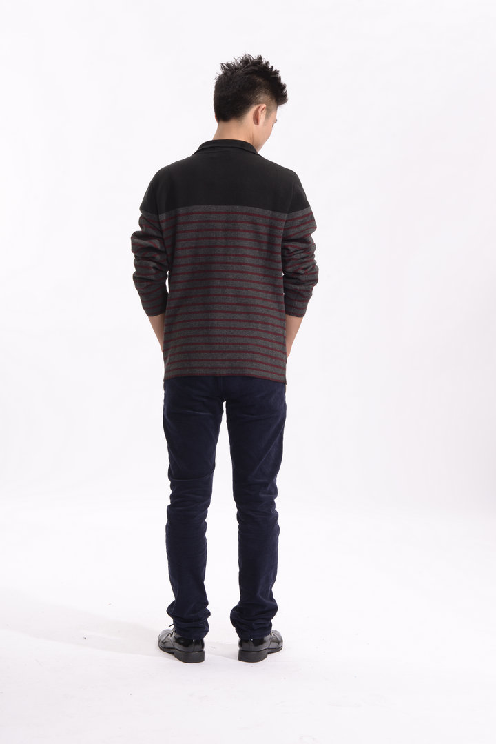 男士韩版修身<em>条纹</em>拼色<em>针织</em>衫西装毛衣<em>开衫</em>时尚