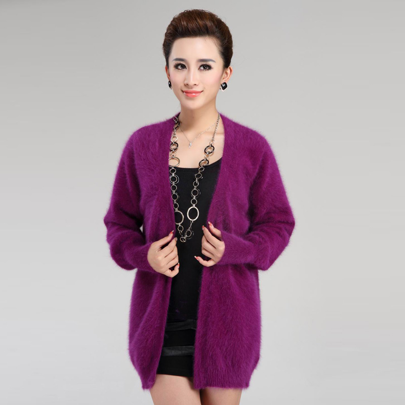 秋冬女装韩版针织开衫毛衣 100%貂绒衫 女士