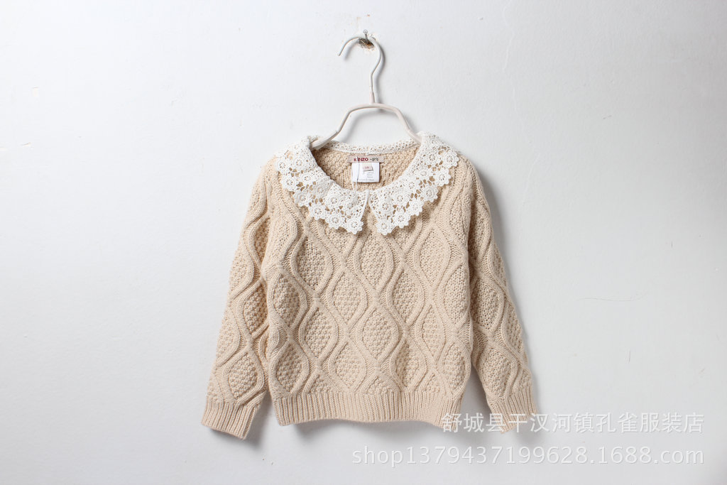 K女童气质款蕾丝领毛衣 外贸童装批发 图片