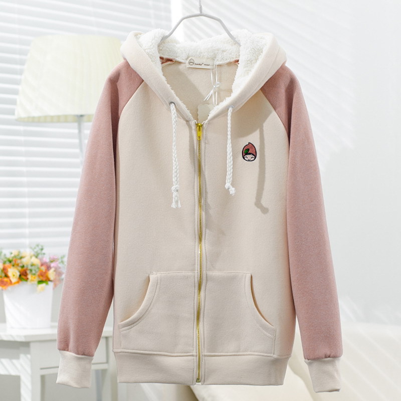 批发2013秋冬女<em>韩版</em>卡通<em>女孩</em>拼接抓绒<em>开衫</em>连