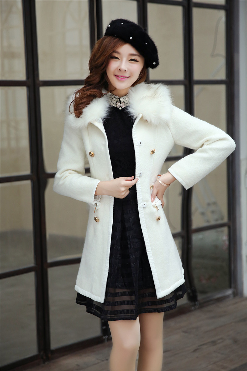 【2013冬季新款韩版毛领修身毛呢大衣 修身中