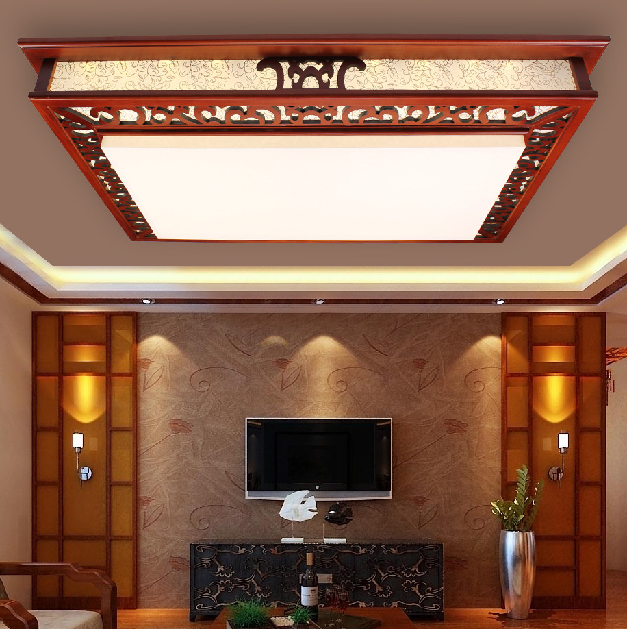[厂家直供]高档实木中式雕花羊皮吸顶灯浮雕客