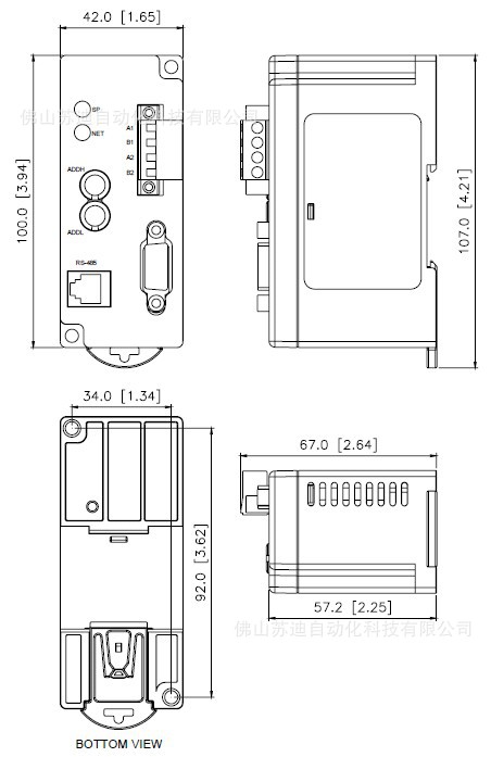 VFD-B通讯模组 profibus尺寸图