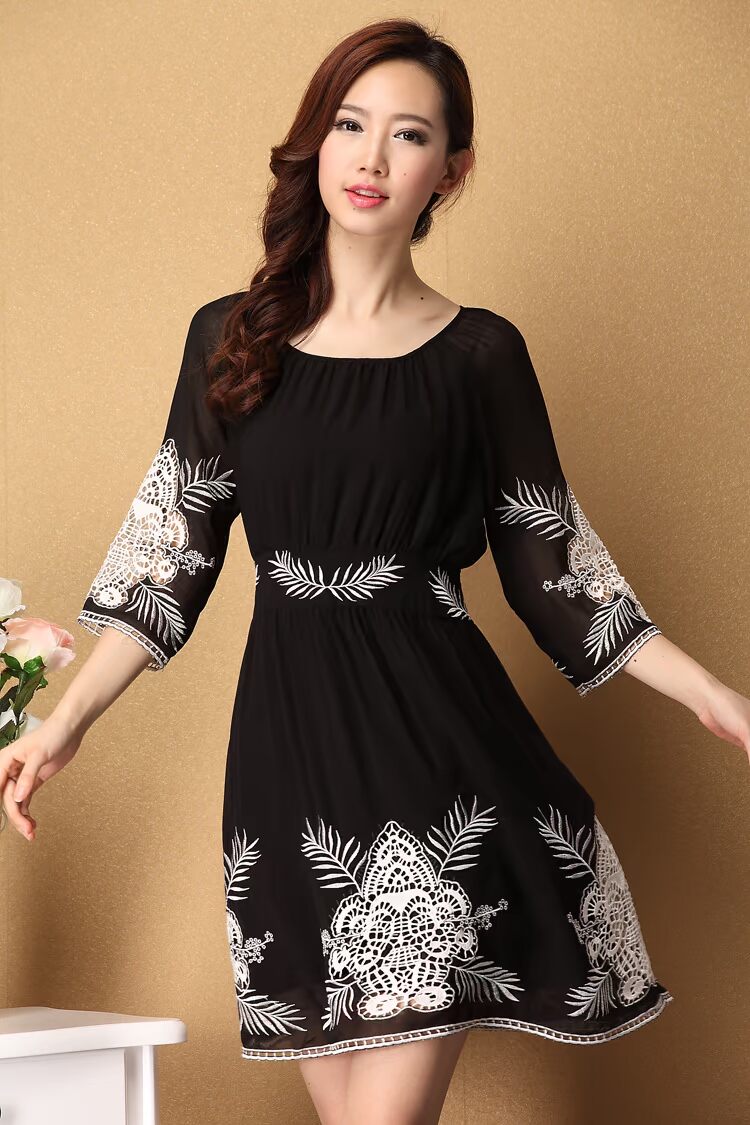 2013秋季新款 <em>欧美</em>品牌高档<em>女装</em> 七分袖连衣裙