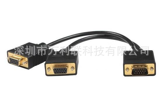 VGA3+4，一分二，黑色，镀金头