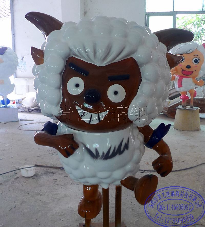 景观雕塑-优质彩绘玻璃钢动漫公仔 喜羊羊与灰