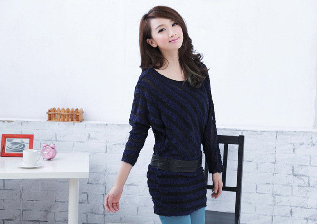 大码<em>女装</em> <em>胖人</em>服饰2013<em>春季</em>韩版新款条纹蝙蝠